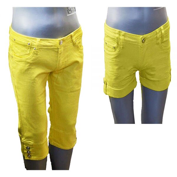 Mädchen Jeans Caprihose Hotpants Stretch Gelb 3/4 Hüft Hose Shorts MY104 MY112